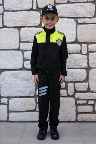 Sevimli Kids Unisex Çocuk Siyah Trafik Polisi Kostümü Siyah