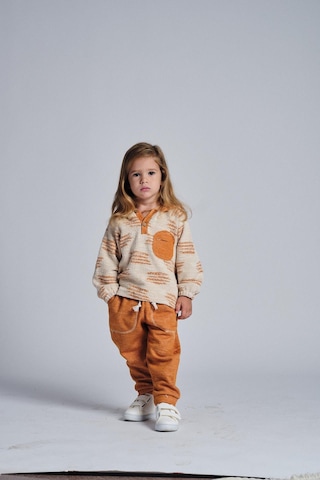 Etnik Desen Kapşonlu 2 Li Takım Oranj