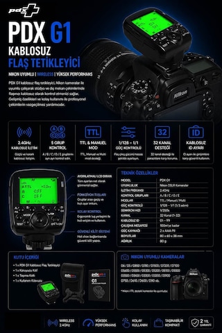Pdx Kablosuz Flaş Tetikleyici G1 Nikon Uyumlu Wireless