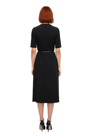 Ersefa Kadınlar İçin Dik Yaka Bodycon Midi Elbise Kemerli Anvelop Kesim Siyah