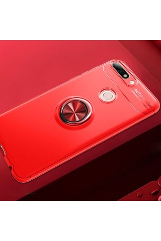 Huawei Y7 2018 Kılıf Yüzüğü Stant Ve Araç Tutucu Olabilen Şık Esnek Premium Silikon Kapak Ryc/ravel Kirmizi