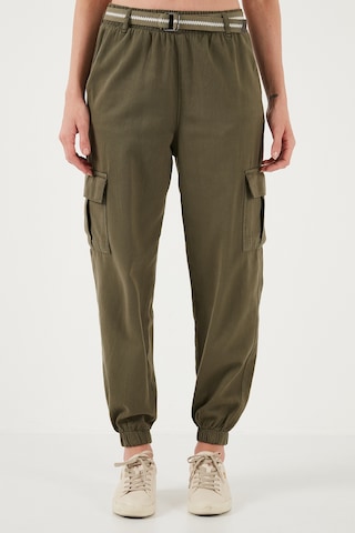 Lela Pamuklu Standart Fit Normal Bel Lastikli Paça Kemerli Jogger Bayan Pantolon 668Yp5045 Haki