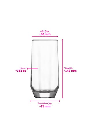 Lav Diamond Cam Meşrubat Bardağı 3'lü 385 ml (Büyük Su/Kokteyl/Limonata Bardağı )