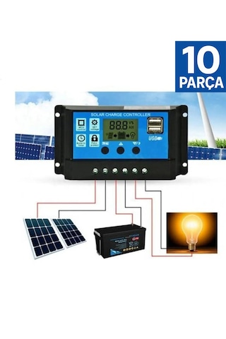 Mrs Solar 10'lu Paket Güneş Paneli Akü Şarj Kontrol Cihazı 30 Amp