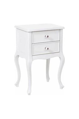 Roys Ahşap Çift Çekmeceli Lükens Beyaz Lake  Komodin  Telefonluk