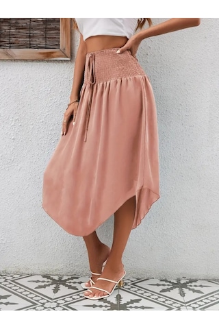 Kadın Yüksek Bel Belden Bağlamalı Asimetrik Kesim Detaylı Sandy Etek Karışık Çok Renkli