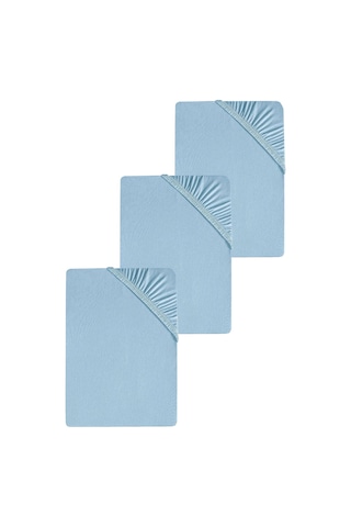 3 Adet Düz Pamuklu Tek Kişilik 80 X 200 + 30 Cm Lastikli Penye Çarşaf Mavi