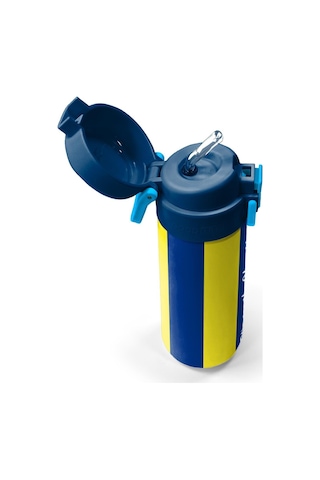 Coral High Kids Sarı Lacivert Çubuklu Pipetli Ve Direkt İçim Çelik Termos 500 Ml 31791 Çok Renkli
