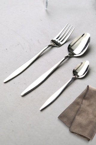 Lugga Ceyda Tatlı Çatal Kaşık Ve Çay Kaşık Takımı 6 Kişilik 18 Parça Beyaz Kutu Gri