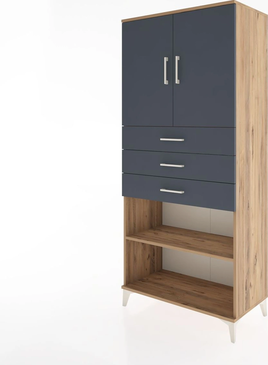 Hyperion Dolap 3 Raflı 3 Çekmeceli 2 Kapaklı 88x44x195 Çam-an... Çam