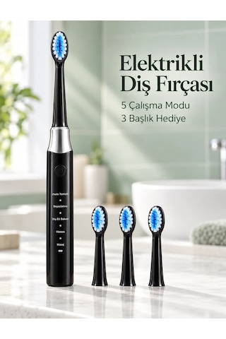 Ers- Günlük Ağız Bakımı İçin Şarj Edilebilir 5 Modlu Siyah Elektrikli Diş Fırçası 00958606