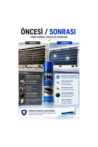 Steel Professional Klima Temizleyici Sprey 200 Ml Köpüklü Klima Temizlik Spreyi Ev, Araç Ve Spli