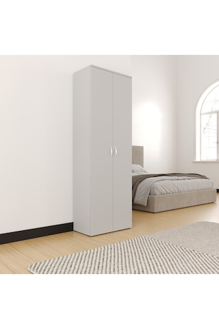 Temizlik Malzemeleri Dolabı, Ahşap Gardırop, Elbise Dolabı, Çok Amaçlı Dolap, 60x34x180cm Beyaz