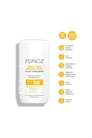 Sinoz Spf50 Günlük Kullanım Sıvı Yüz Güneş Kremi 50ml