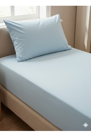 Maki Home %100 Pamuklu Buz Mavisi 100x200+50x70 Cm Tek Kişilik Lastikli Çarşaf Takımı Buz Mavisi