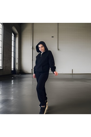 Ceyss Design Unisex Üç İplik Şardonlu Kapüşonlu Hırkalı Eşofman Takımı-siyah Siyah