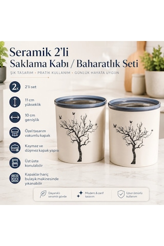 2'li Seramik Saklama Kabı / Baharatlık Seti Çok Renkli