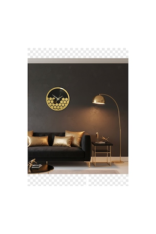 Petek Model Duvar Saati Dekorasyon 45 Cm Siyah Gold Renk