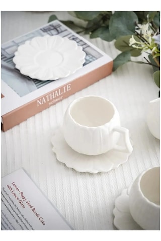 6 Kişilik Beyaz Porselen Papatya Kahve Fincanı Takımı Seti 90 Ml