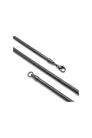 Premium Parlak Ve Şık Spiral Erkek Çelik Kolye 4mm 55cm 3183eck023 - Siyah Renk