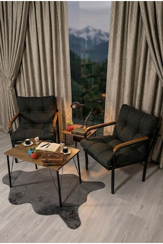 Madame Home Leylak Balkon, Bahçe,teras,cafe - Salon - Metal Kanepe Koltuk Takımı 1-1 Antrasit