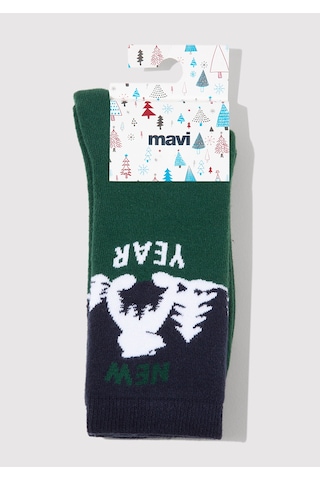 Mavi - Yılbaşı Temalı Yeşil Soket Çorap 0912112-71893 Yeşil