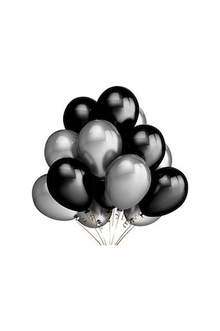 25 Adet Metalik Sedefli Siyah-Gümüş Gri Karışık Balon Helyumla