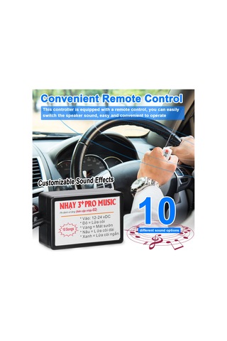 Xindoker Araba Klakson Kontrol Cihazı, 10 Farklı Ses Efekti Seçeneği, Ses Düzeyi Ayarlama, Uzaktan Kumanda İle 12-24v Uyumlu