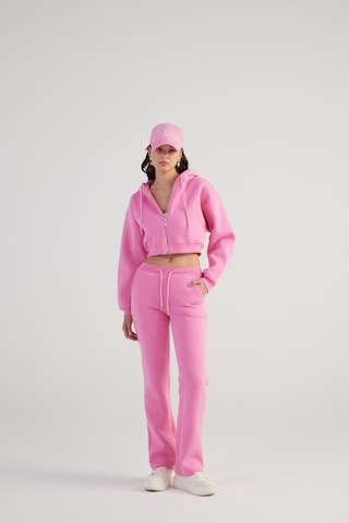 Holly Lolly Kadın Pembe Yüksek Bel Straight Kesim Şardonlu Mixed Eşofman Altı