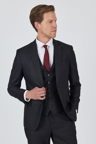 İmza Düz Filafil Mono Yaka Tam Astar Yelekli 6 Drop Slim Fit Takım Elbise 1001250171 Koyu Antrasit