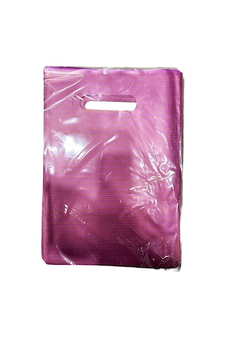 Omeyva Pembe Çizgili Metalize Hediye Paketi El Geçmeli Poşet - 20x30 Cm. - 50 Adet