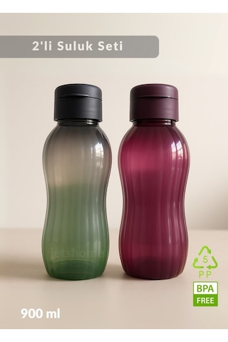 2'li Suluk Bpa Free Ofis-spor-okul Matarası Pp-5 Mürdüm-siyah 900 Ml Siyah - Mor