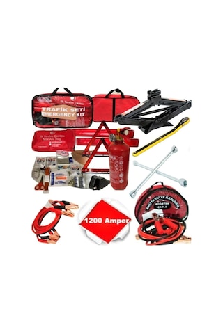 Dörtlü Ürün Trafik Seti+çantalı Akü Takviye Kablosu+kriko+bijon Anahtarı