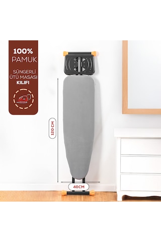 Porsima Isıya Dayanıklı 100% Pamuk Süngerli Ütü Masası Kılıfı - Buharlı Ütüleme Uyumlu 120x40cm Renkli