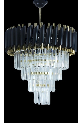 Zamira 45 Cm'lik Gold Kristal Taşlı Lüx Avize 4'lü Black Gold - Yatak Odası - Salon - Mutfak - Hol Altın