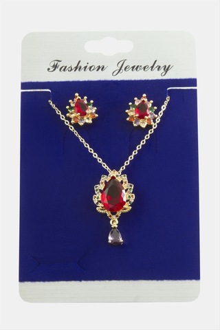 Oval Zirkon Taşlı Set Kolye Çok Renkli 68955867