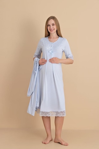 Duchesse Birolgaye 12601 Mavi Dantel Kol Hamile Lohusa Gecelik Sabahlık Tk