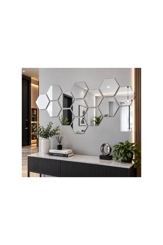 Kendinden Yapışkanlı Altıgen Dekoratif Duvar Aynası 1 Mm Kalınlık Petek Model Modern Salon, Antre Ve Yatak Odası Aynası Gümüş