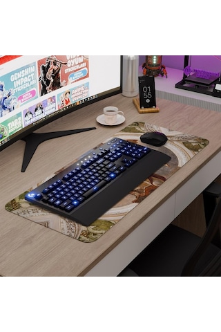 Ortaçağ Sanat Oyuncu Gaming Mouse Pad Kauçuk Kaymaz Taban Mousepad V5, 70x30 Xl