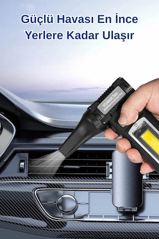 Şarjlı Işıklı Araç Kurutucu Mangal Üfleme Yaprak Temizleme Mini Turbo Jet Fanı F020 Siyah