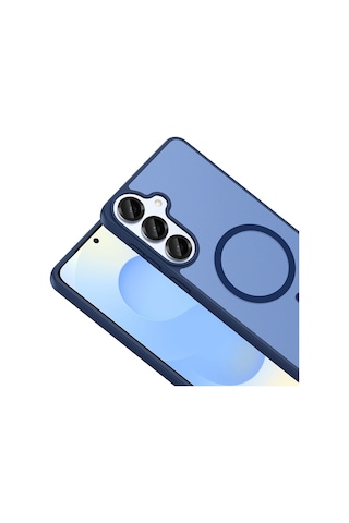 Vendas Samsung Galaxy S26 Kılıf M-safe Şarj Özellikli Zore Babet Kapak + Bilvis Cam Ekran Koruyucu Mavi