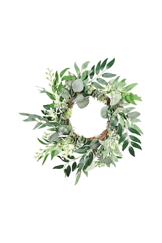 Suntek Yeşil Okaliptüs Çelengi Dalları Dekorlu Büyük 50cm