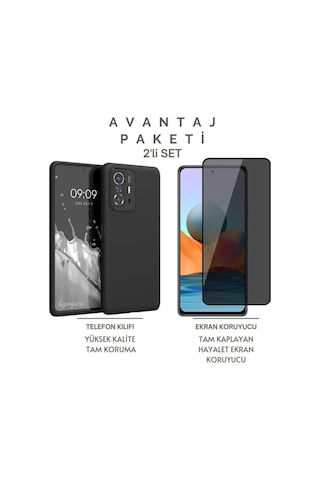 Xiaomi Mi 11t Kılıf Premium Silikon Telefon Kılıfı+tam Kaplayan Hayalet Ekran Koruyucu Cam Siyah