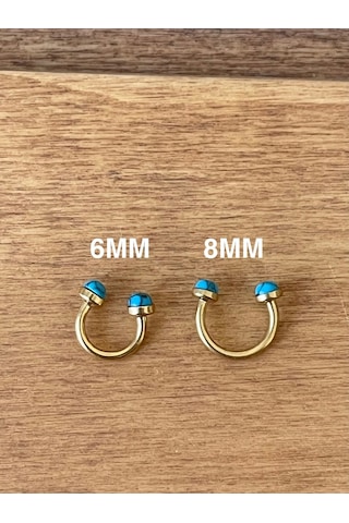 316 L Cerrahi Çelik Anti Alerjik Firuze Taşlı Halka Piercing Altın