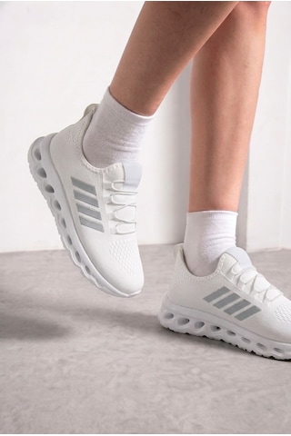 Nstil Unisex Spor Ayakkabı Şeritli Bağcıksız Hava Alan Ultra Rahat Hafif Taban Sneaker 125 Beyaz