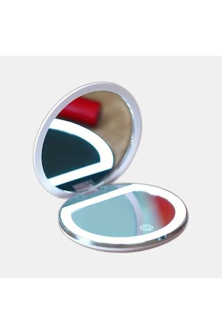 Brightnova Portable Led Seyahat Makyaj Aynası White2x Çift Taraflı Katlanır 2x 5x Büyütmeli Cep Boy Hediye Ahşap