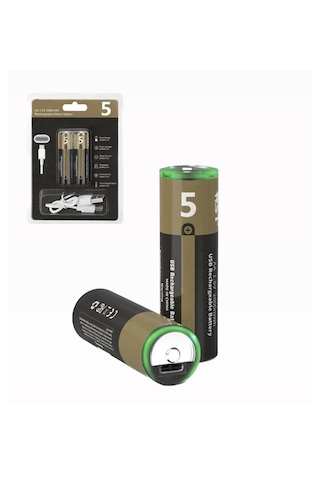 Kalın Pil Kalem Pil Usb Type-c Kablo İle Şarj Edilebilir Lityum 2'li Kalem Pil 1.5v Aa / 3200 Mwh