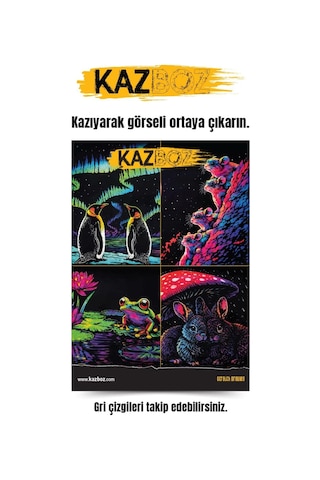 Ayrex Kazboz Kazıma Sanatı Seti, Hayvanlar Temalı, Kağıt, 205x290 Mm, Ahşap Kalem Dahil Diğer