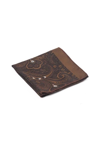 Brianze Kahverengi Beyaz Şal Motif Desen Kravat Mendil Set