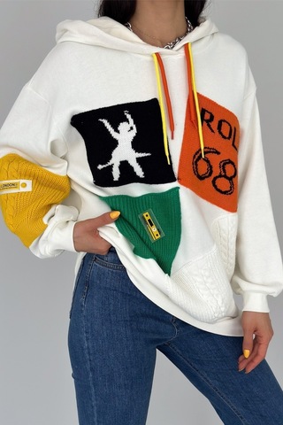 Femelle Kadın Beyaz Yeni Sezon Tasarım Oversize Kapüşonlu Sweatshirt
